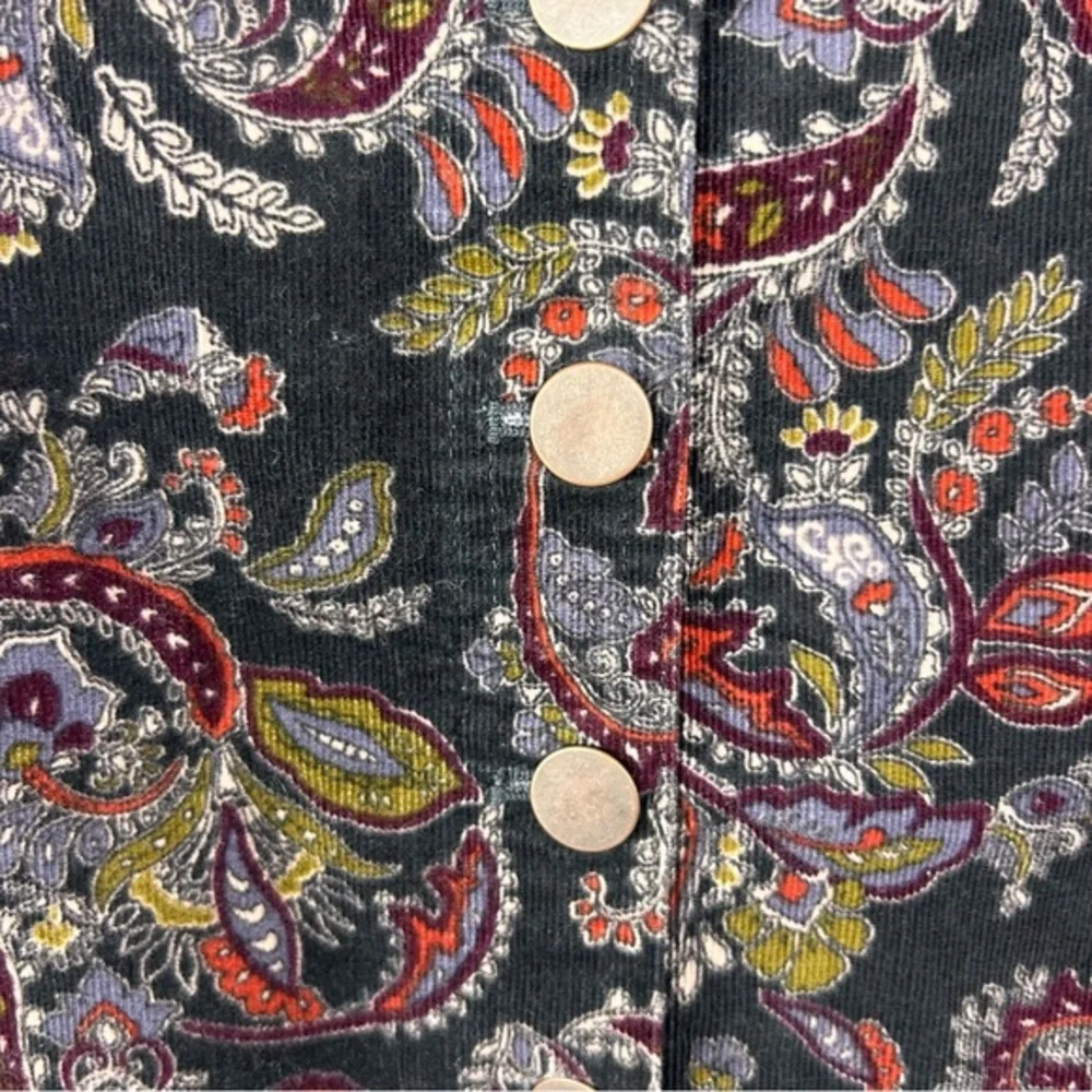 LOFT Paisley Floral Corduroy Button Front Skirt Size 6